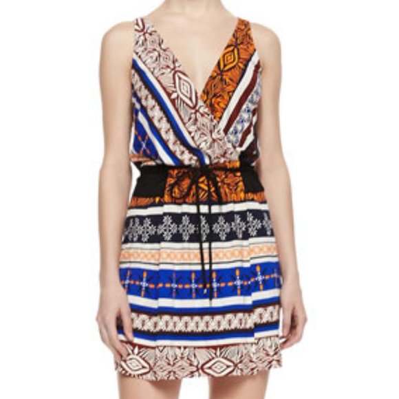 Diane von Furstenberg Silk Oblixe Mini Wrap Dress - Desert Bands - 12